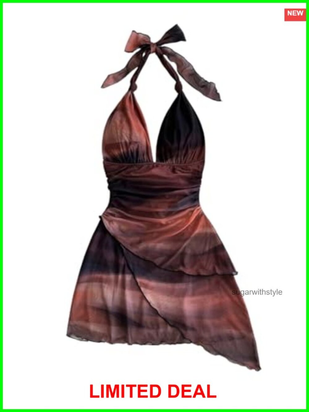 Women's Y2K Halter Mini Dress Bodycon Mesh Leopard Print Backless